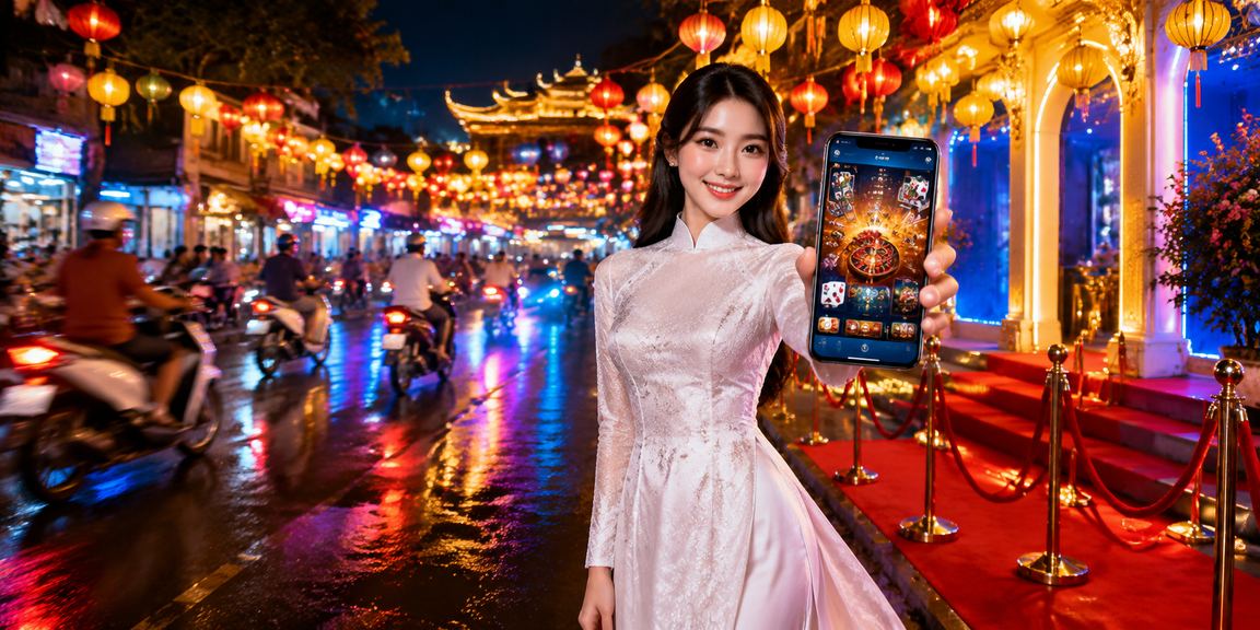 Người phụ nữ áo dài Huế thực hiện giao dịch cá cược trực tuyến